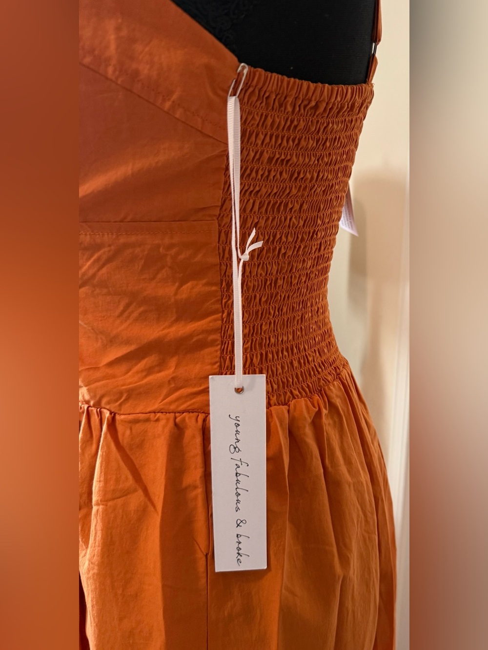 Young Fabulous & Broke Pumpkin Orange Smocked Waist Sundress with pockets(Small) - Picture 5 of 8